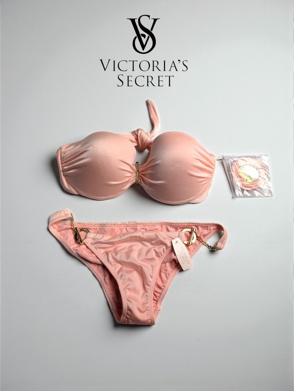 NWT Victoria’s Secret Bikini Set - 34B Top / Size XS Bottom - Pearl Pink Gold